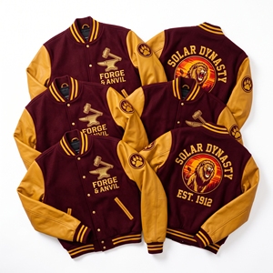 Chaqueta Letterman al por mayor, abrigo universitario de lana verde oscuro con bordado de abeja de la apiaria, mangas de cuero crema - Product Image 3