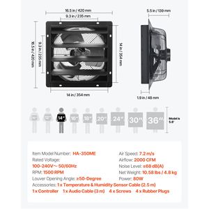 Ventilatore di Scarico a Parete da 14 Pollici con Controllo Intelligente della Temperatura a Velocità Variabile EC, 2000 CFM per Ventilazione di Hotel e Soffitte - Product Image 5