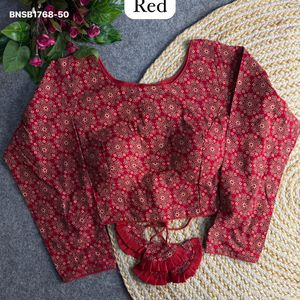 Nueva llegada: Blusa de algodón Ajrakh de alta calidad con estampado uniforme, manga larga, acolchada y con borlas múltiples en la espalda, lista para usar. Proveedor indio. - Product Image 6