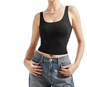 เสื้อครอปท็อปไร้ตะเข็บ คอกว้าง แขนกุด สีดำล้วน สำหรับโยคะและออกกำลังกาย - Product Image 5