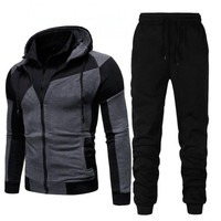 Ensemble de survêtement en molleton antibactérien noir et blanc pour homme, veste à capuche zippée et pantalon, tenue sportive d'automne, coupe classique, poches latérales