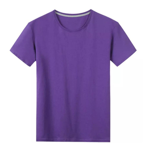 เสื้อยืดคอกลมแขนสั้นสีม่วงล้วนสำหรับผู้ชาย ทรงปกติ สไตล์ลำลอง - Product Image 1