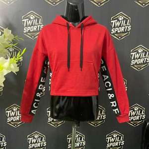 Novedad: Sudadera con capucha de punto casual para mujer, estilo crop top, con logo frontal, 100% algodón, anti-bolitas, para invierno, MOQ bajo. - Product Image 3