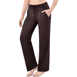 Pantalon pour femme violet à jambes larges, taille élastique avec cordon de serrage, coupe ample, longueur complète, pantalon de jogging décontracté avec poches, couleur unie - Product Image 6