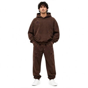 Ensemble survêtement personnalisé brodé avec sweat à capuche et pantalon de jogging coupe ample à cordon de serrage, logo personnalisé, streetwear pour l'hiver - Product Image 2
