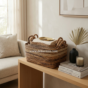 Panier de rangement décoratif multifonctionnel en banane tressée rectangulaire fait main, respectueux de l'environnement, options personnalisables, design tendance - Product Image 5