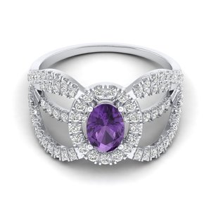 Bague de promesse REYES, dernier design, or massif 14 carats, améthyste ovale 0,75 ct et diamants, pour femme, bijoux personnalisés - Product Image 5
