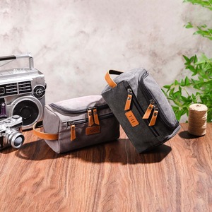 Leather Canvas Toiletry Bag Waterproof Travel Organizer Cosmetic Dopp Kit Large Capacity <b>Case</b> For Men LCTB-0049 - Product Image 5