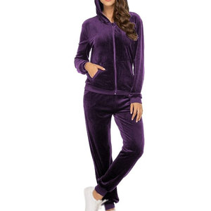 Survêtement à capuche violet pour femme, fermeture éclair intégrale, poches latérales, tenue décontractée d'automne, coupe classique, couleur unie - Product Image 2