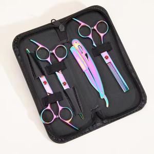 Ensemble de ciseaux de coiffure professionnels pour droitiers en acier inoxydable, finition dorée, légers, réutilisables, étui noir pour cheveux - Product Image 3