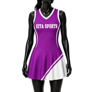 Haut de tennis sublimé violet et blanc pour femme, sans manches, vêtement de sport, maillot athlétique, tenue de match, vêtements d'entraînement, extérieur - Product Image 1