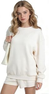 Solid Color Two Piece Women Long Sleeve Crew Neck Sweatshirt & Drawstring Wide Leg Shorts Lounge Home Outfit <b>Twin</b> <b>Sets</b> - Product Image 5