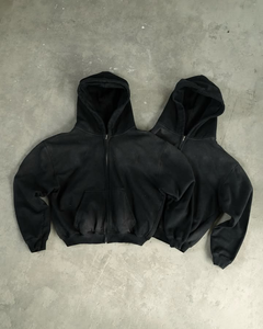 Sweat-shirt à capuche zippé noir pour homme, coupe classique, en molleton de coton, style automne - Product Image 1