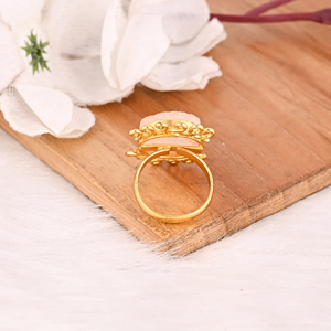 Trendy Rose <b>Quartz</b> Raw Gemstone Brass <b>Ring</b> for Women Gold Plated Adjustable Fashion Jewelry - Product Image 5