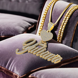 Collier personnalisé en argent 925 avec initiales, grand pendentif hip-hop glacé, fermoir cœur, diamant de laboratoire, bijou tendance, cadeau unisexe - Product Image 5