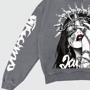 Sweat à capuche homme de haute qualité, effet délavé, motif 3D vieilli, impression en relief et broderie personnalisée - Product Image 5