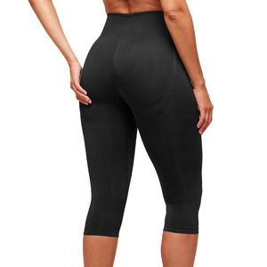 Leggings Capri taille haute pour femmes, noir uni, tricoté, extensible, en spandex et nylon, sportif, toutes saisons - Product Image 6