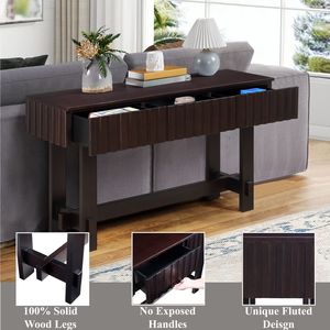 Consolle in Legno Massello Stile Mid-Century da 52 Pollici con Cassetti Contenitori, Tavolo da Ingresso/Soggiorno con Gambe in Legno Massello - Product Image 4