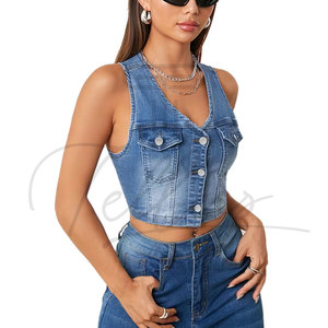 Haut court en jean pour femme, design personnalisé, usage extérieur, couleur unie, confortable, respirant, manches courtes, automne, Tellus Apparel - Product Image 4
