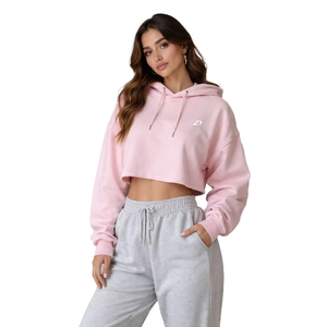 Sudadera con capucha para mujer, con logo bordado, estilo crop, personalizada con lentejuelas y estampado de puntos, mezcla de forro polar, jersey casual, fabricante OEM - Product Image 3