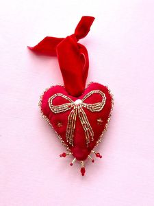 Handmade Green Velvet Flower Beaded 4-Inch Christmas <b>Ornament</b> Embroidered Hanging Decoration - Product Image 2