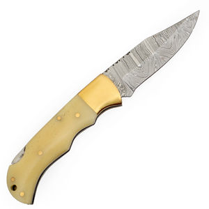 Nuevas llegadas: Cuchillo plegable de Damasco hecho a mano con mango de madera y hueso, personalizable, OEM, cuchillo de caza con hoja de acero. - Product Image 2