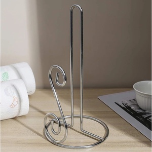 Modern Chrome Scrolled Paper <b>Towel</b> <b>Holder</b> - Elegant S-Curve Wire <b>Kitchen</b> Roll Stand with Integrated Carry Handle - Product Image 2
