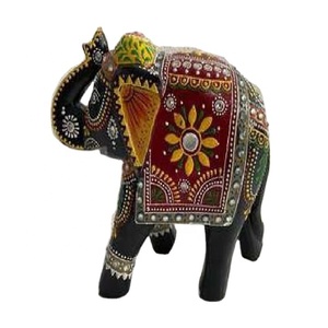 Statue d'éléphant élégante faite à la main en bois pur sculpté, forme personnalisée, peinte, artisanat écologique, article pour décoration autonome - Product Image 1