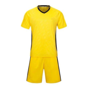Ensemble de maillot de football jaune pour homme, manches courtes, col en V, évacuation de l'humidité, taille élastique, toutes saisons, couleur unie, polyester, uniforme - Product Image 1