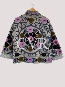 Manteau en coton brodé à la main à motifs floraux, col mandarin, manches lanternes, grande taille, vêtements d'extérieur pour femmes, style bohème, automne - Product Image 1