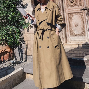 ENVAFA Manteau Trench Long Femme Grande Taille Double Boutonnage Imperméable en Polyester Coupe-Vent avec Ceinture – Qualité Supérieure et Style Décontracté - Product Image 2