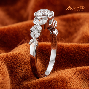 Bague de fiançailles florale en moissanite taille ronde, argent 925, avec pierres latérales marquise, bague de mariage, bijoux aspect diamant - Product Image 2