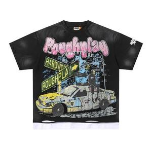 Camiseta Deportiva Corta de Verano, Ajustada, 100% Algodón, Tejido de Punto, Estampado Digital con Tinta Blanca, Decorada con Pedrería - Product Image 1