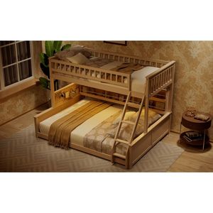 Lit superposé Twin XL sur Queen avec étagères intégrées, lumières à changement de couleur, panneau perforé beige – Lit de dortoir - Product Image 6