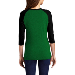 Green And Black <b>Raglan</b> Sleeve T-Shirt Women's Casual O-Neck Jersey Knitted Cotton Regular Fit Solid Color <b>Top</b> - Product Image 1