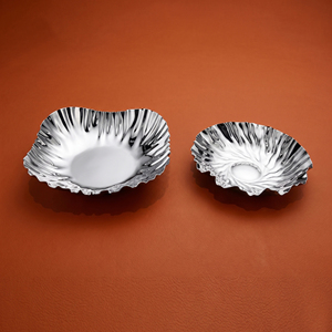 Premium 2 Pcs Wavy Rippled Metal Chocolate <b>Tray</b>/ Bowl Set With <b>Mirror</b> Polish Finish, Perfect For Luxury Home Decorative Tabletop - Product Image 1