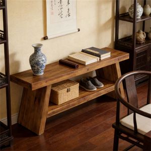 Panca d'Ingresso a Doppio Strato in Legno Massello con Design a Scaffale Aperto per Scarpe - Product Image 1