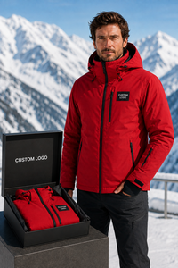 Veste de ski à capuche rouge pour homme, imperméable, fermeture éclair, logo personnalisé sur le devant, isolation synthétique, vêtements d'extérieur - Product Image 5