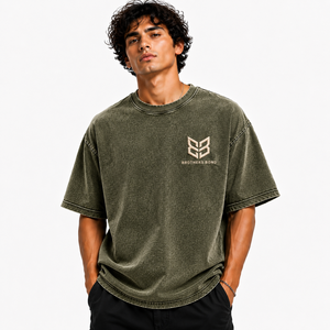 T-shirt vintage pour homme, coupe oversize, délavé à l'acide, bleu délavé, épaules tombantes, coton épais, col rond, manches courtes, fournisseur - Product Image 6