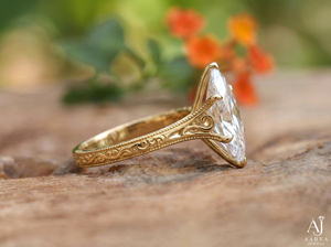 Anillo de Compromiso Clásico con Moissanita Corte Marquesa, Certificado IGI, Plata 925, Anillo de Boda para Mujer - Product Image 6