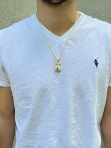 Men's Hip Hop <b>Solid</b> Real <b>Gold</b> Plated Money Bag <b>Pendant</b> With Dollar Sign Charm Hiphop Style Alloy Necklace - Product Image 1