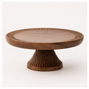 Handcrafted Natural Wood <b>Cake</b> <b>Stand</b> Round Pedestal Dessert Display Platter With Carved Scalloped Edge For Weddings And Parties - Product Image 5
