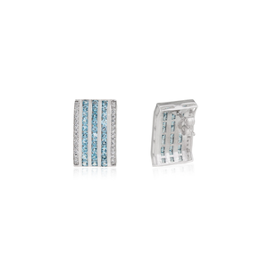 Handmade 925 Sterling <b>Silver</b> Natural Blue Topaz & Diamond Wide Statement Fine <b>Studs</b> <b>Earring</b> For Women's - Product Image 5