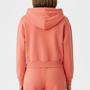 Custom Made Drop Shoulder <b>Long</b> <b>Sleeve</b> <b>Crop</b> <b>Top</b> Zip Hoodies Women High Quality 100% Cotton Fleece Lightweight Winter Streetwear - Product Image 4