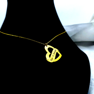 สร้อยคอเงินแท้ 925 ชุบทองรูปหัวใจคู่แบบมินิมอลปรับแต่งได้ - Product Image 3
