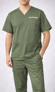 Conjunto de uniforme médico para hombre, blusa y pantalones elásticos con cuello en V y bolsillos, uniforme de enfermera verde oliva - Product Image 4