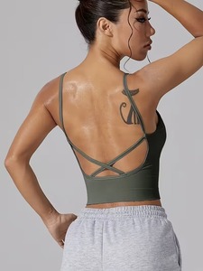 Soutien-gorge de sport blanc en nylon et élasthanne de qualité supérieure |   Débardeur de yoga à dos croisé |   Brassière de sport longue à compression et effet push-up - Product Image 2