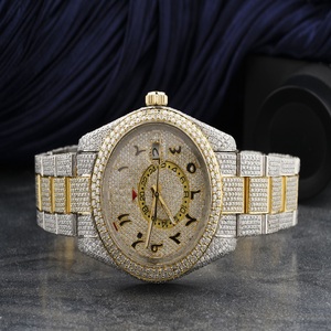Luxury Round Iced Out <b>Watch</b> Moissanite Hip Hop Jewellery Two Tone Gold Silver <b>Arabic</b> Dial Statement Piece - Product Image 1