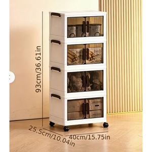 Tiroirs et chariots de rangement en plastique – Organiseur empilable à 4 niveaux de 36 po de hauteur avec portes, roulettes et étagères réglables pour la maison, le bureau et le garage - Product Image 2