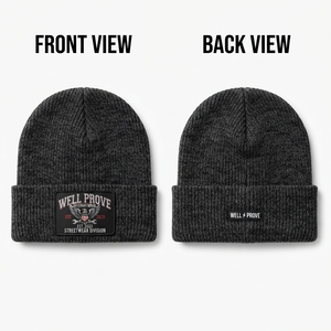 Personalisierte Logo-Stickerei Schwarze Acryl-Strickmütze 110 GSM Winterwarme 4-Panel-Dart-Cuffed-Skullcap mit gewebtem Patch-Label Unisex - Product Image 5
